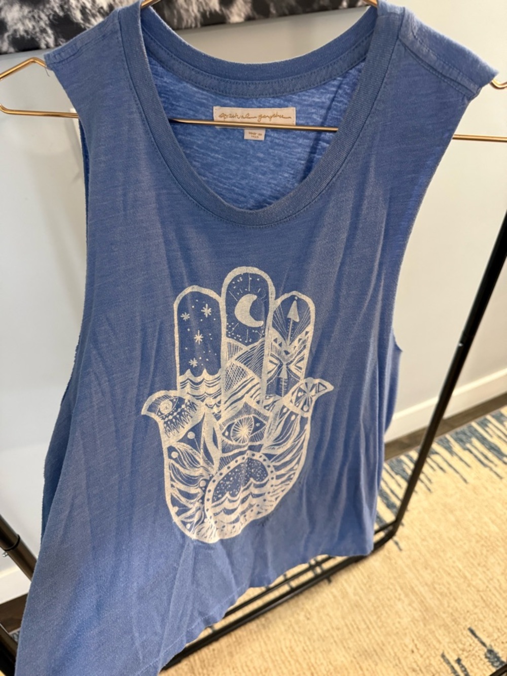 Spiritual Gangster Blue Tank with White Hamsa Graphic